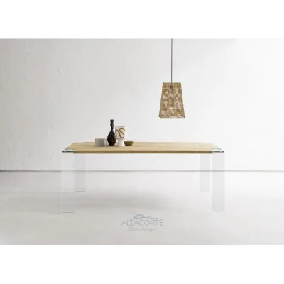 Altacorte Tavolo fisso Siviglia Vetro con struttura in vetro e piano massiccio in legno con dimensioni a scelta