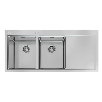 Foster Lavello due vasche con gocciolatoio a destra 1252 052 finitura acciaio inox da 116x52 cm - IN PROMOZIONE FINO AL 30/06