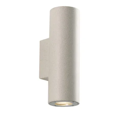 Applique da esterno cilindrica beige in cemento, luce doppia emissione, 2 luci GU10, 11.1x25.4cm