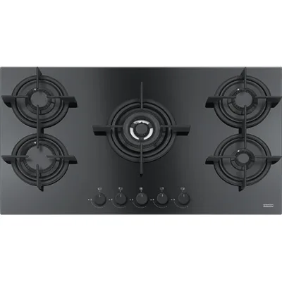 Franke: Piano cottura a gas Mythos FHCR 905 4G TC HE BK C 106.0374.288 finitura cristallo nero da 88 cm