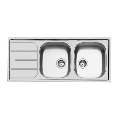 Foster Lavello due vasche con gocciolatoio a sinistra 1812 161 finitura acciaio inox da 116x50 cm - IN PROMOZIONE FINO AL 30/06