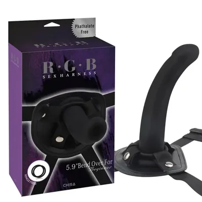 Strap-On R.G.B Bend Over For Beginners Nero con Harness e Dildo Curvo 15 cm