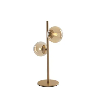 Lampada da tavolo in metallo oro e vetro soffiato champagne, 2 diffusori, 23.4x40cm
