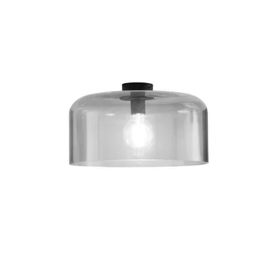 Plafoniera elegante in vetro grigio fumè, lampadina E27, 18x40cm