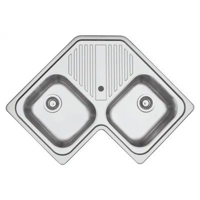 Barazza Lavello ad angolo due vasche con gocciolatoio B_FAST 1LFS82A finitura inox satinato da 83x83 cm