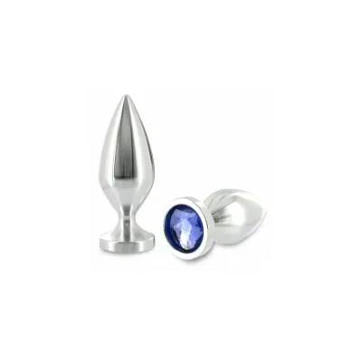 Plug anale Metal Hard alluminio 8,9 cm gemma blu cristallo medio unisex