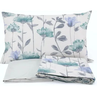 Somma Completo Caldo Cotone Letto Matrimoniale, Motivo Floreale Turchese e Grigio, 260x320 cm