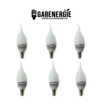 kit 6pz lampada soffio di vento led 5w e14 vetro bianco freddo 6500k