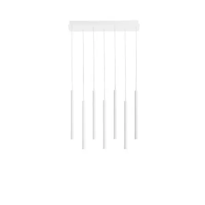 Sospensione moderna in metallo bianco, 7 pendenti LED 35W, CCT, 56.5x200cm