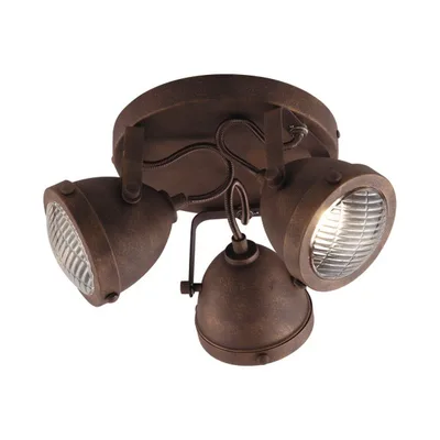 Applique stile industrial in metallo ruggine, punti luce orientabili, 3 luci GU10, 30.5x15.5cm