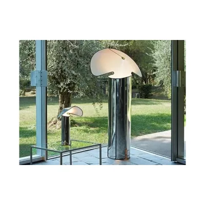 Flos Lampada da terra Chiara Floor finitura acciaio inossidabile con bordo nero