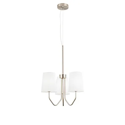 Sospensione in metallo nichel con paralumi in tessuto, 3 luci E14, 50x150cm