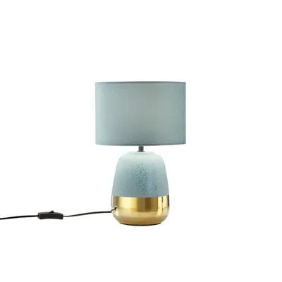 Lampada da tavolo in ceramica verde pavone, paralume in tessuto, 1 luce E27, 22x45cm