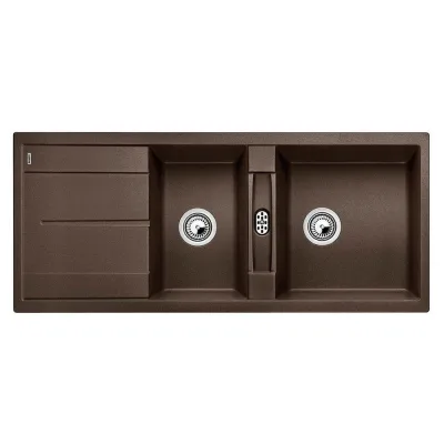 Blanco Lavello due vasche con gocciolatoio METRA 8 S 1515048 finitura caffè da 116x50 cm - Sopratop