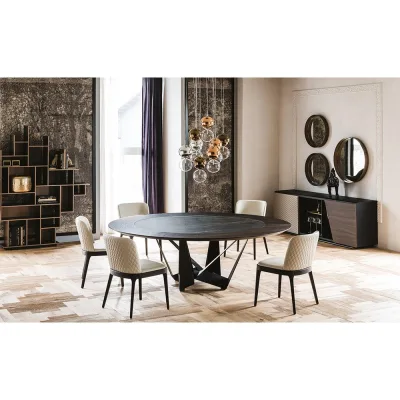 Cattelan Tavolo rotondo fisso Skorpio Ker-Wood Round con struttura in acciaio verniciato e piano in legno e ceramica