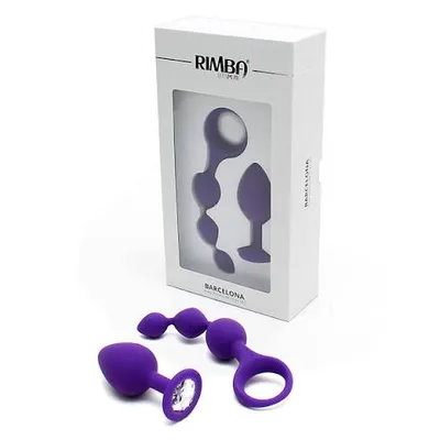 Barcelona Set plug anale con diamante e sonda con perle progressive viola morbido